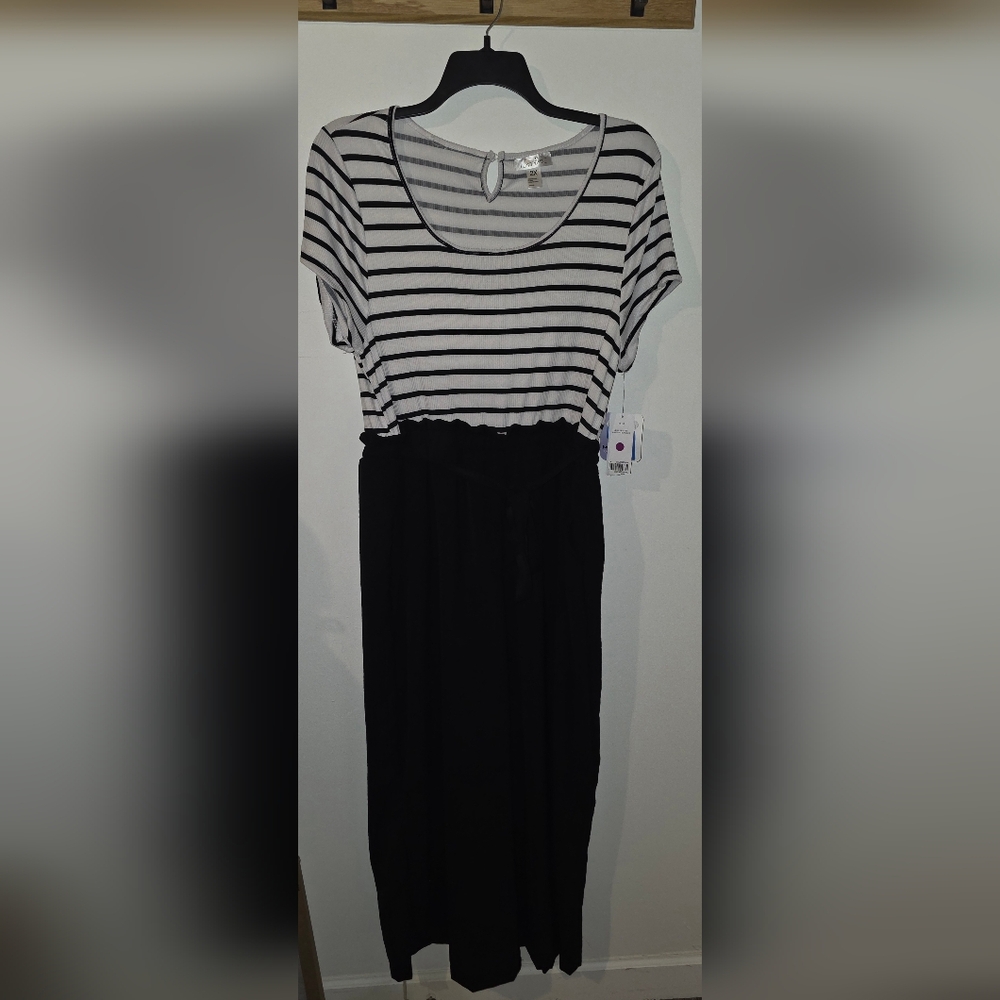 Just Be Monochrome Striped Jumpsuit 2X NWT
